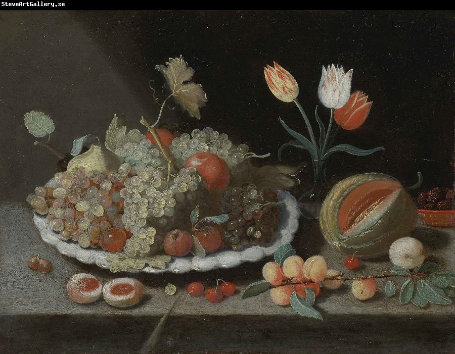 Jan Van Kessel Still life with grapes and other fruit on a platter